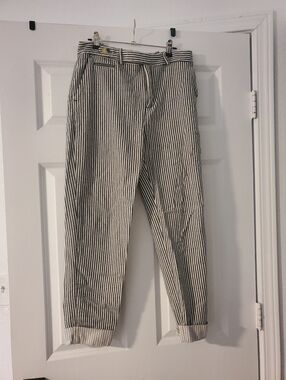 Zara Black & White Vertical Striped Cuffed Pants